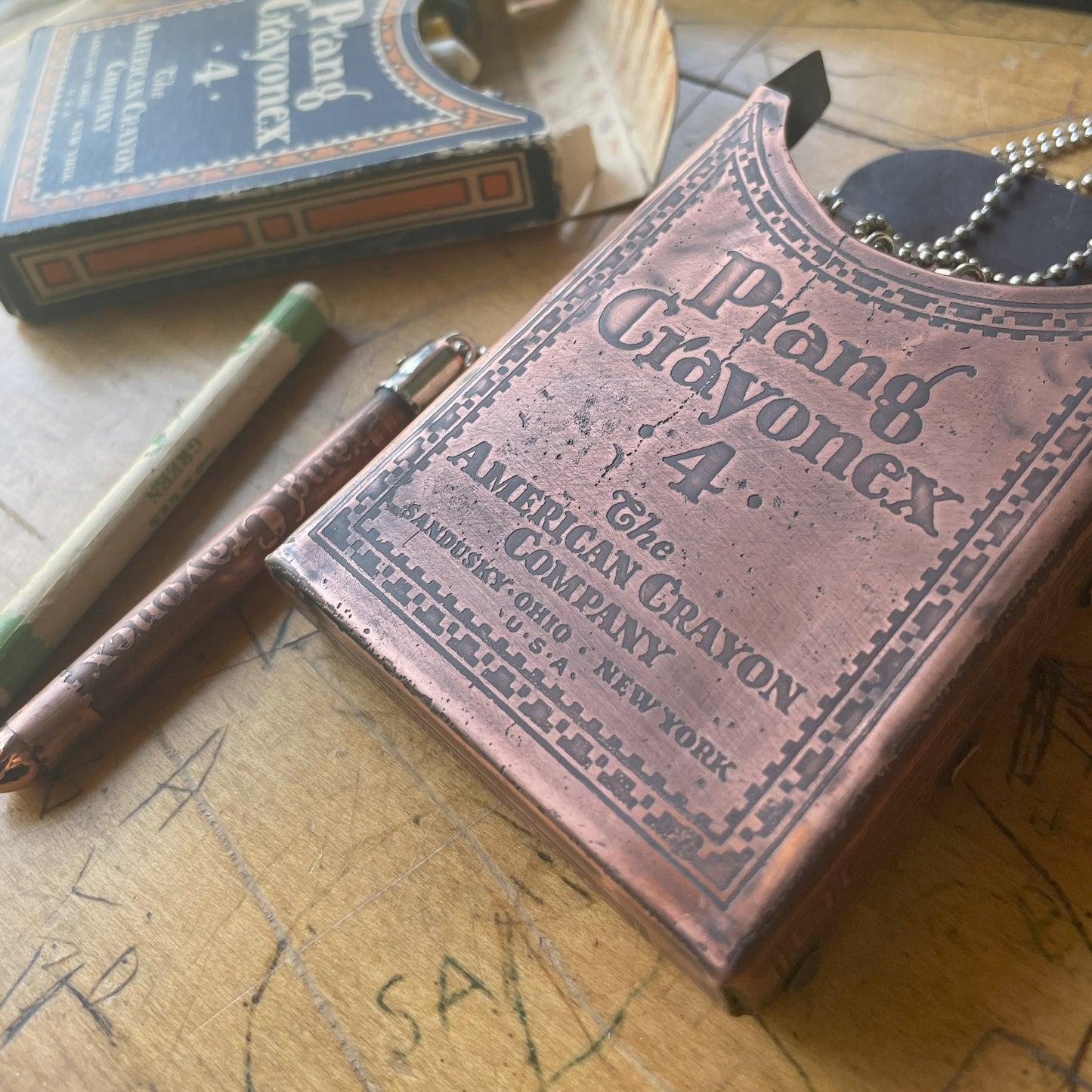 Copper Crayon Box Sculpture with Copper Crayon