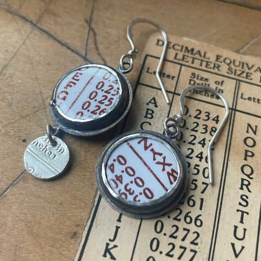 Enamel decal drop earrings.