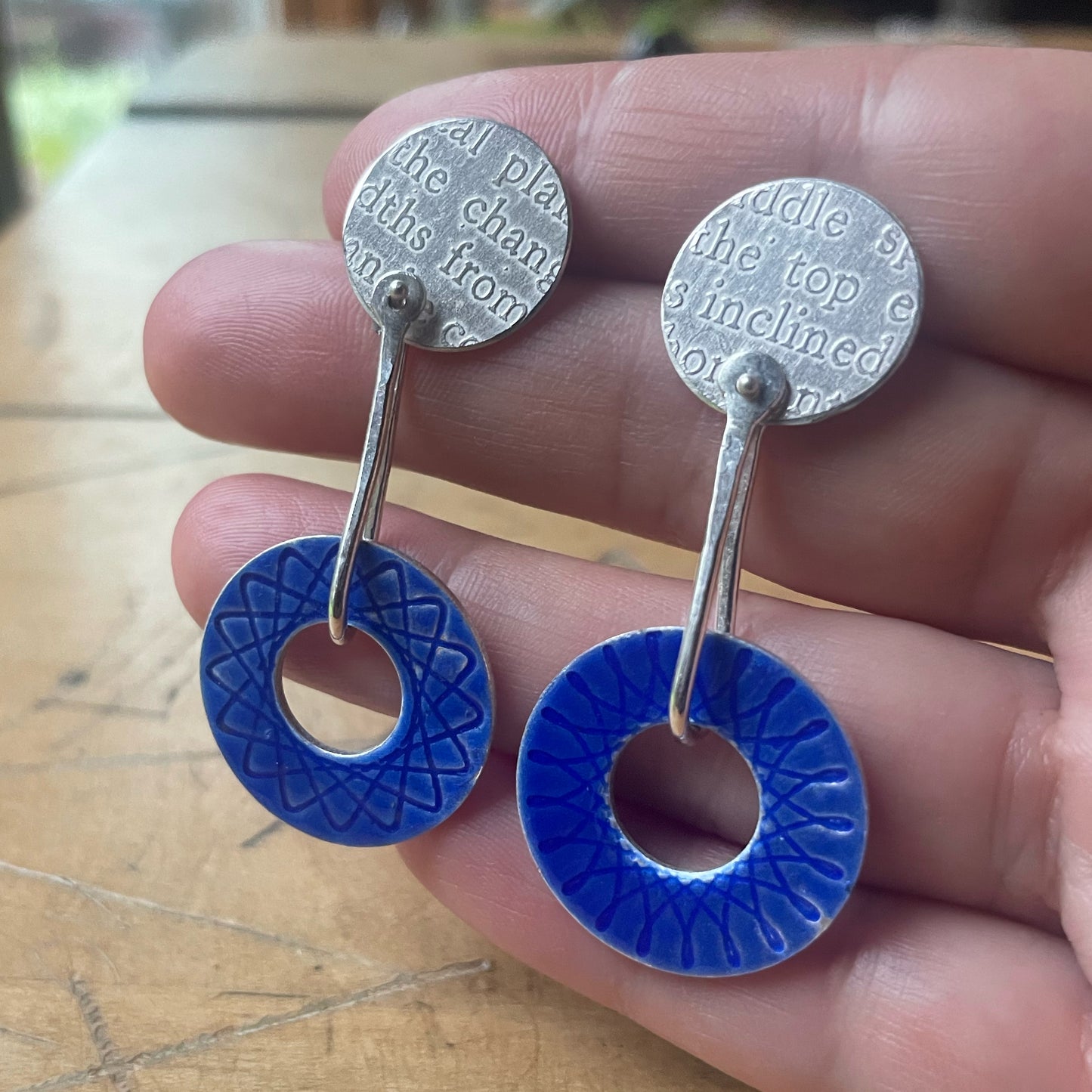 Spirograph enamel earrings-cobalt