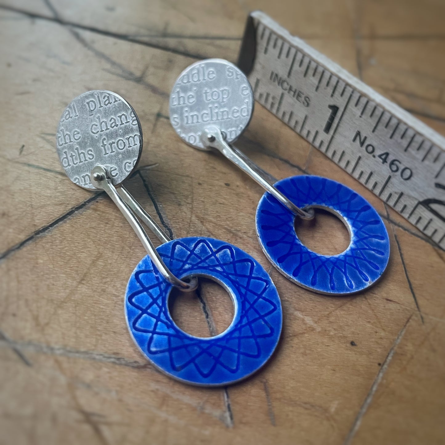 Spirograph enamel earrings-cobalt