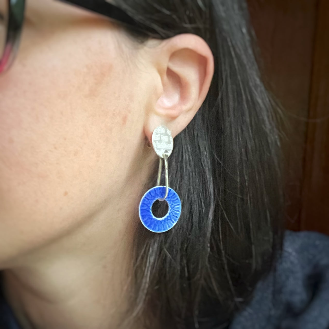 Spirograph enamel earrings-cobalt