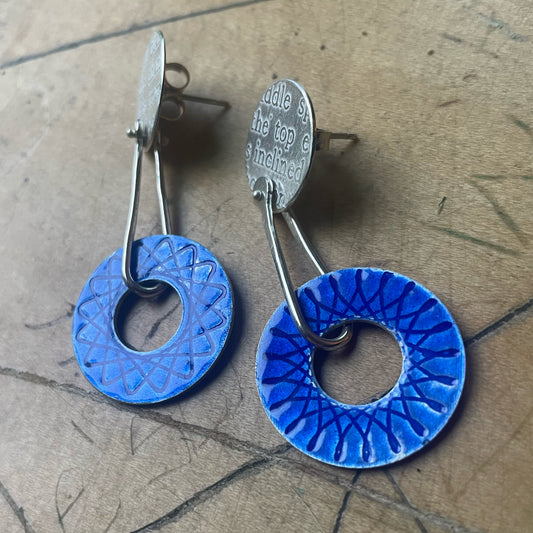 Spirograph enamel earrings-cobalt